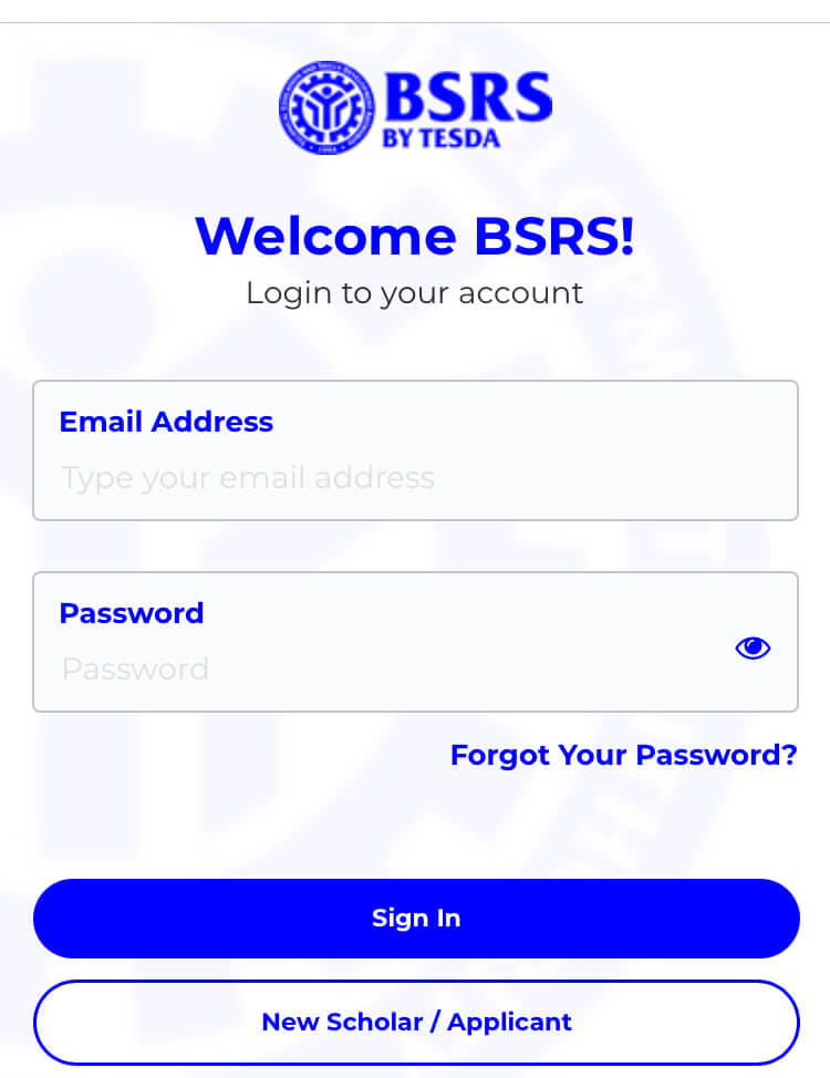 BSRS TESDA login